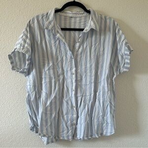 Striped Dome sleeves Botton Up Collar Top Women fits Medium